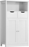 White Floor Storage Cabinet with Doors and Drawers and Adjustable Shelf D695