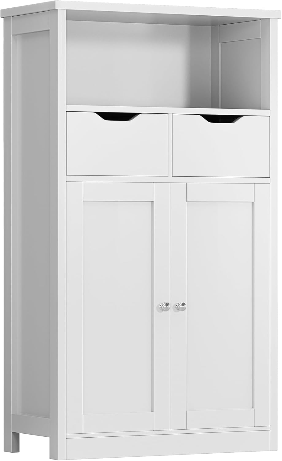 White Floor Storage Cabinet with Doors and Drawers and Adjustable Shelf D695