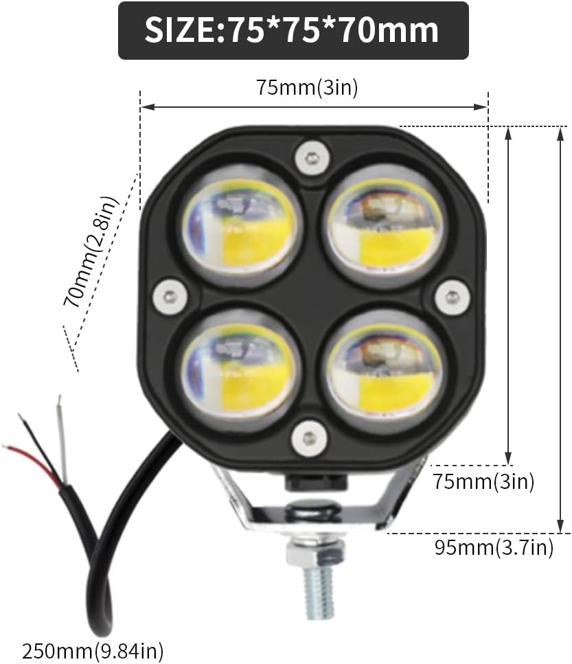 Amber/Yellow White Dual Color 2Pcs 40W 3Inch LED Pod Lights M4723