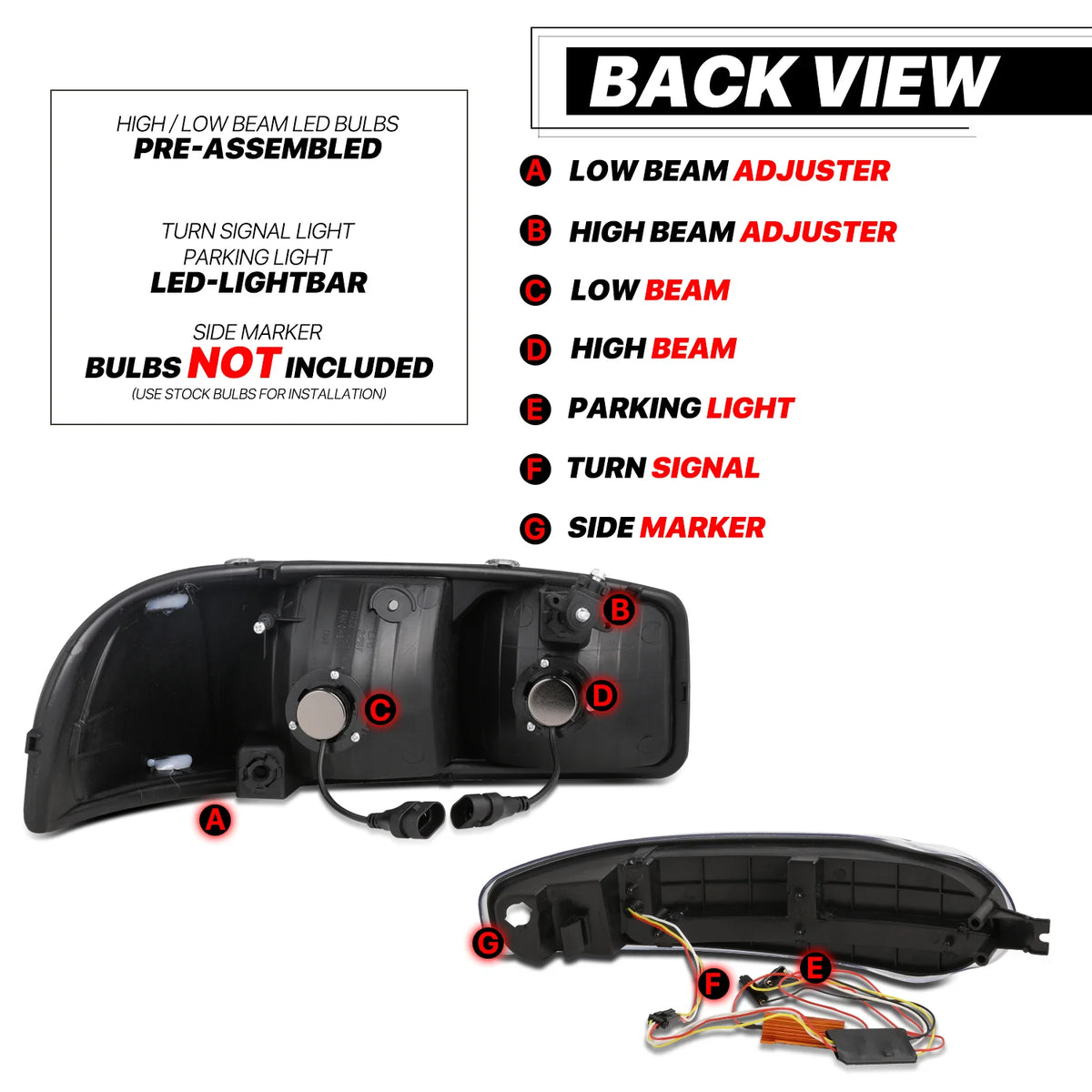 Headlights Assembly with 2 Pairs Pre-Assembled 6000K LED Bulbs Y969335