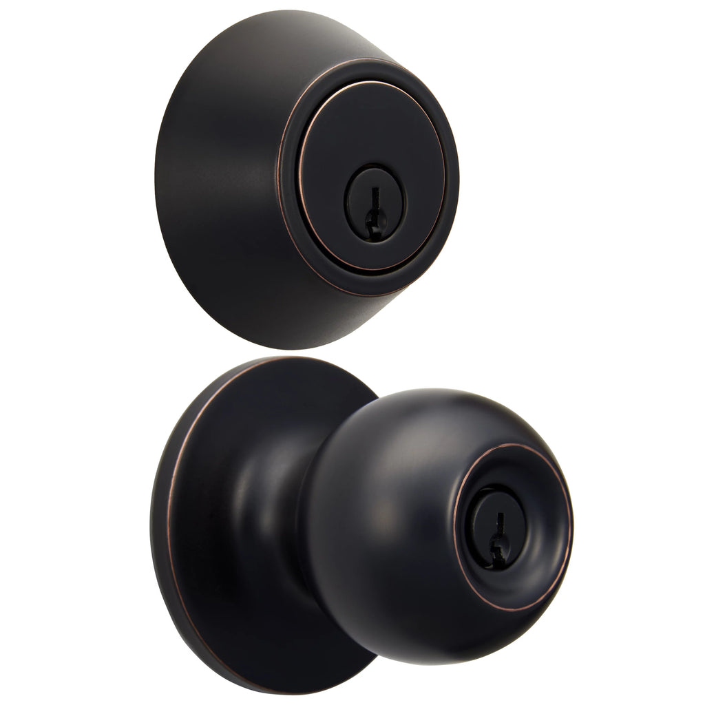 Antique Brass Ball Doorknob and Deadbolt Combo Pack U8116