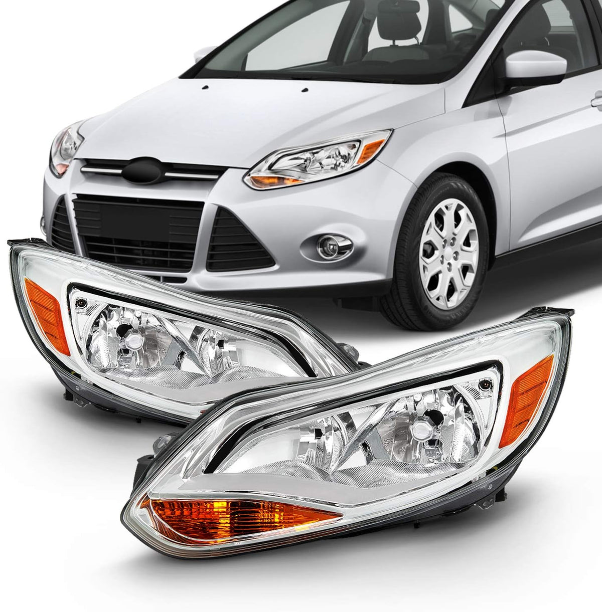 Chrome Trim Halogen Headlights Pair A8918