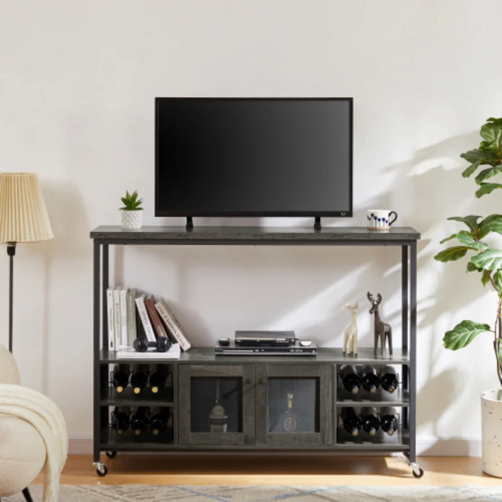 Dark Grey Wine Shelf Table U78473