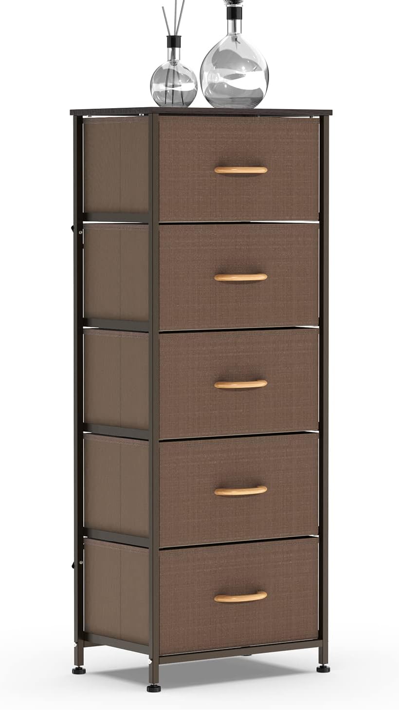 5 Drawer Fabric Dresser Tower, Dark Gray G8957