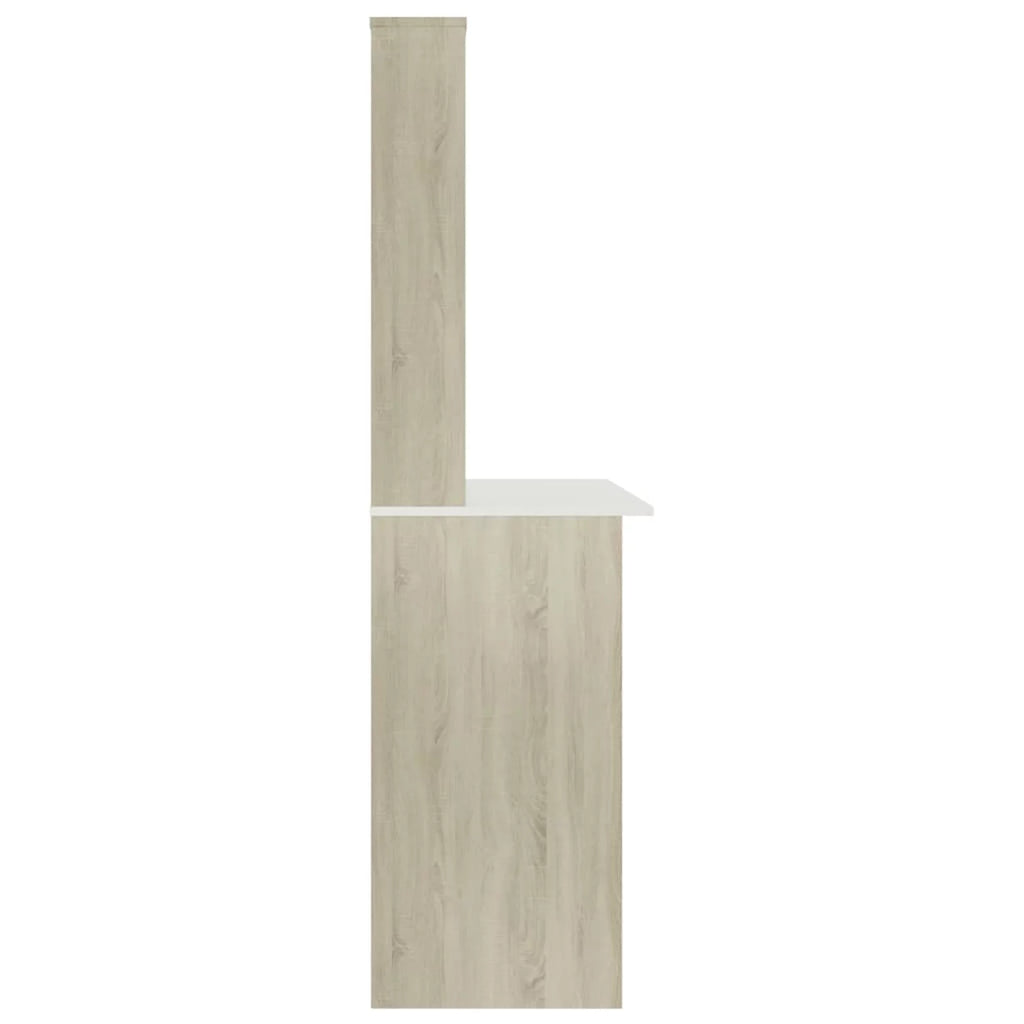 White and Sonoma Oak Engineered Wood Desk with Shelves Q898