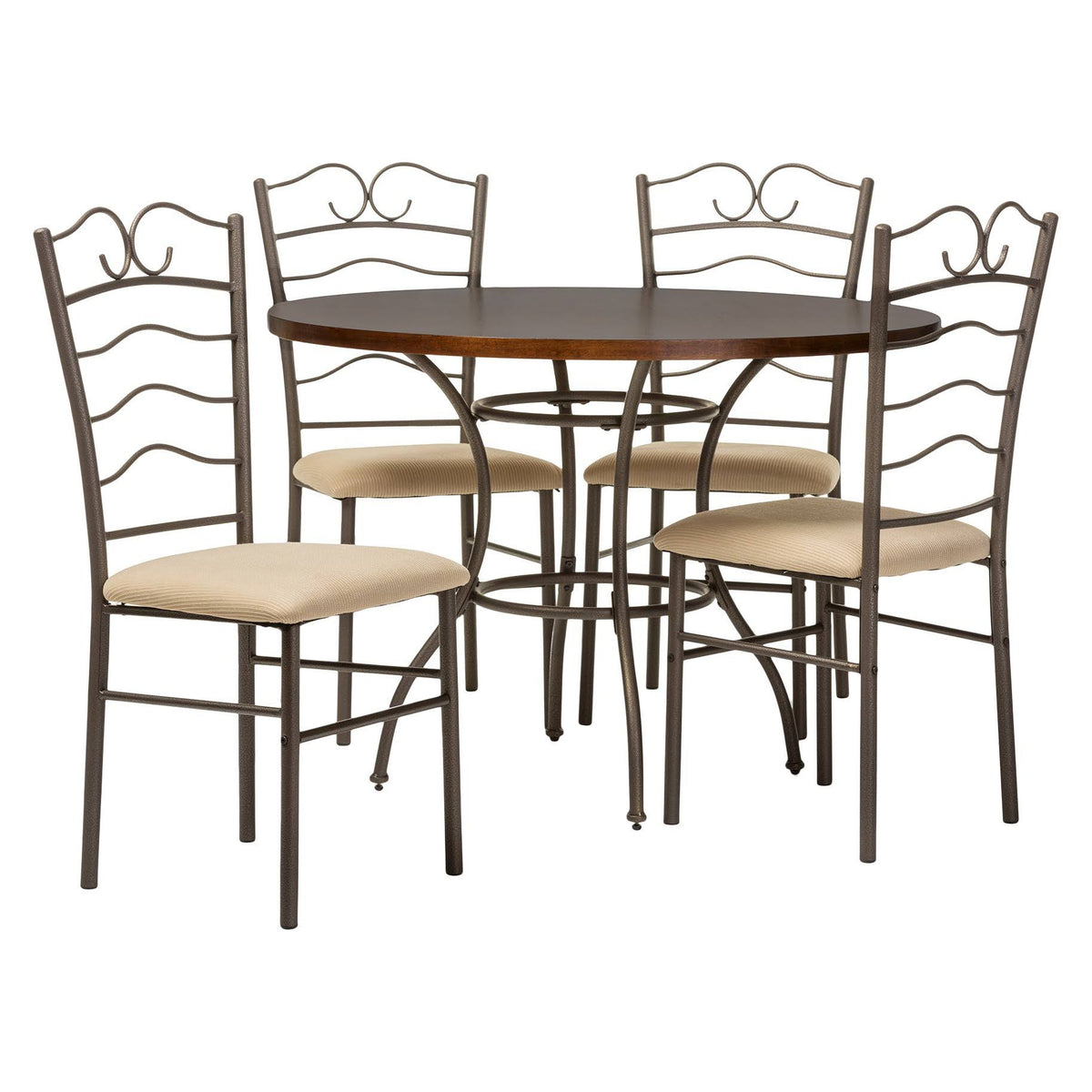 5-Piece Walnut Wood and Black Metal Dining Set C3832