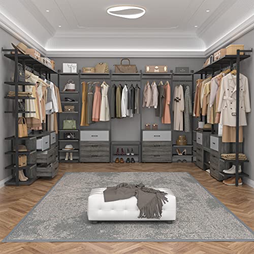 Grey Oak+Black Heavy Duty Wall Mounted Clothes Rack with 6-Drawers P99434