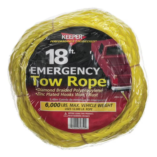 Yellow 18 ft. L 6000 lbs Aluminium Tow Rope U67140