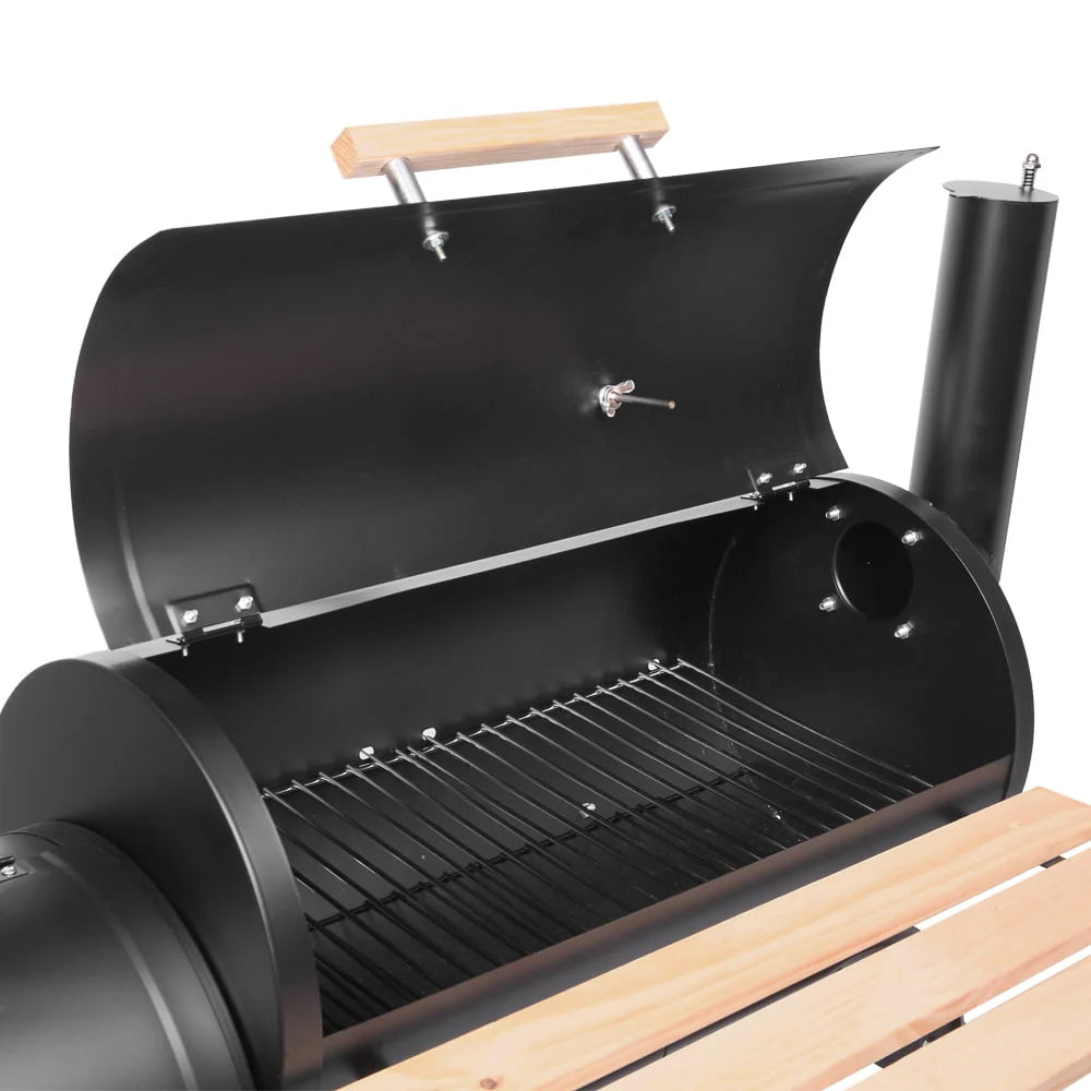 Charcoal Grill Portable BBQ Grill and Offset Smoker Steel BBQ Pit Black O8677