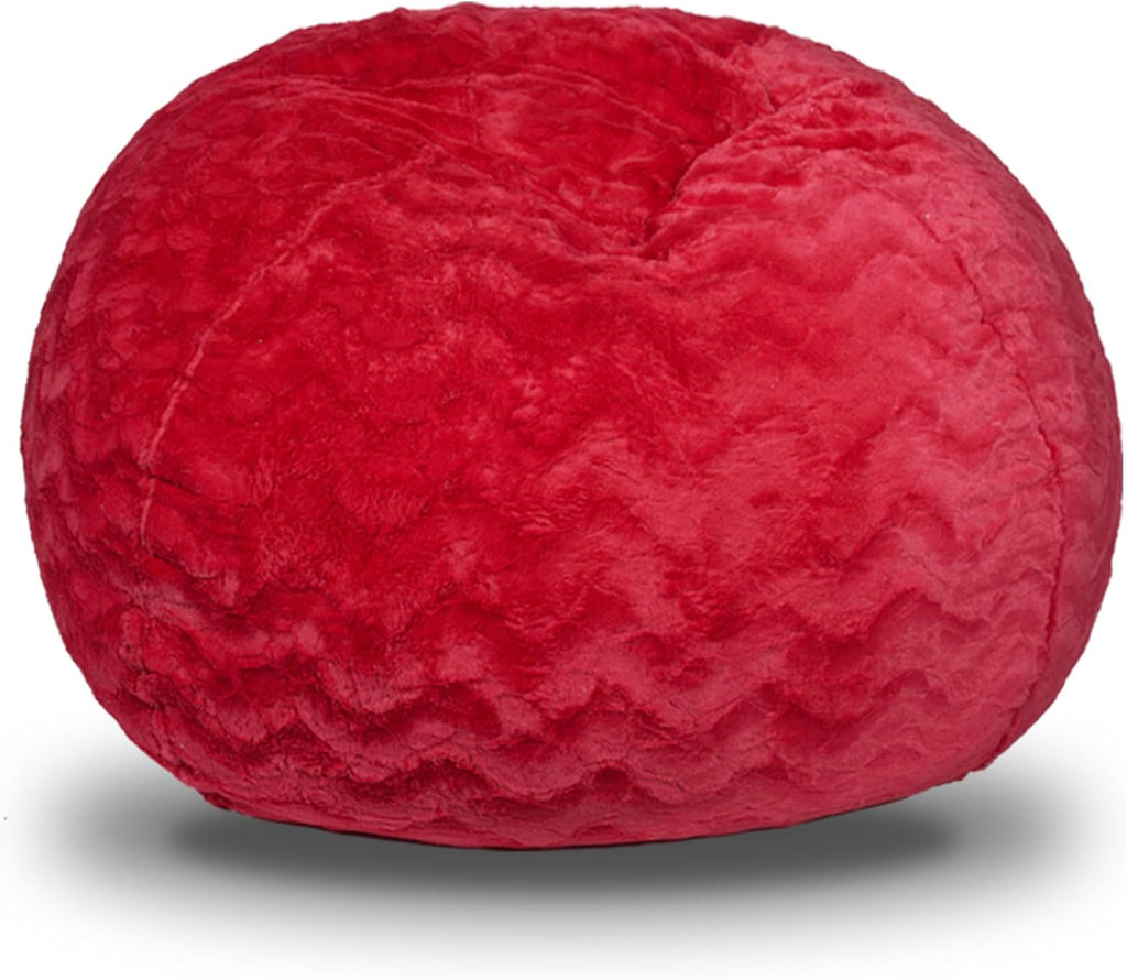 Red Faux Fur Bean Bag Chair with Memory Foam T8370
