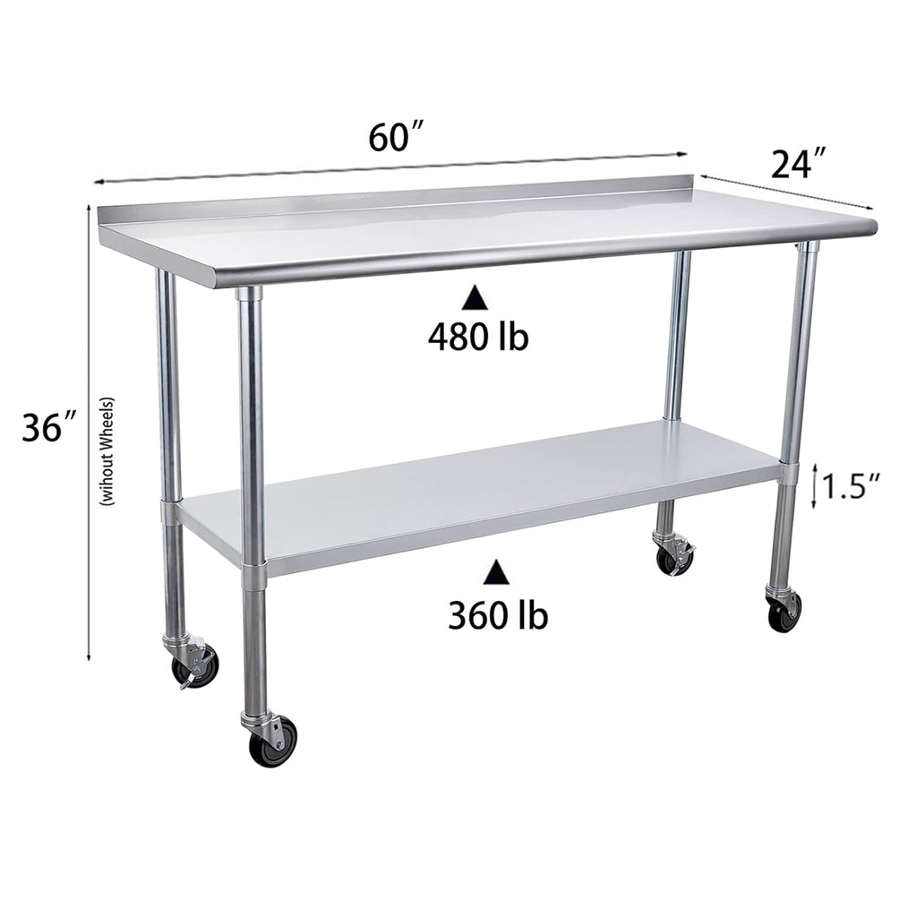 Stainless Steel Table 24 x 60 Inches with Caster Wheels and Undershelf P187