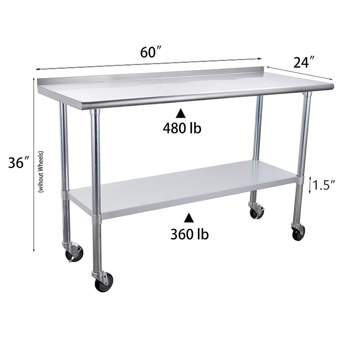 Stainless Steel Table 24 x 60 Inches with Caster Wheels and Undershelf P187