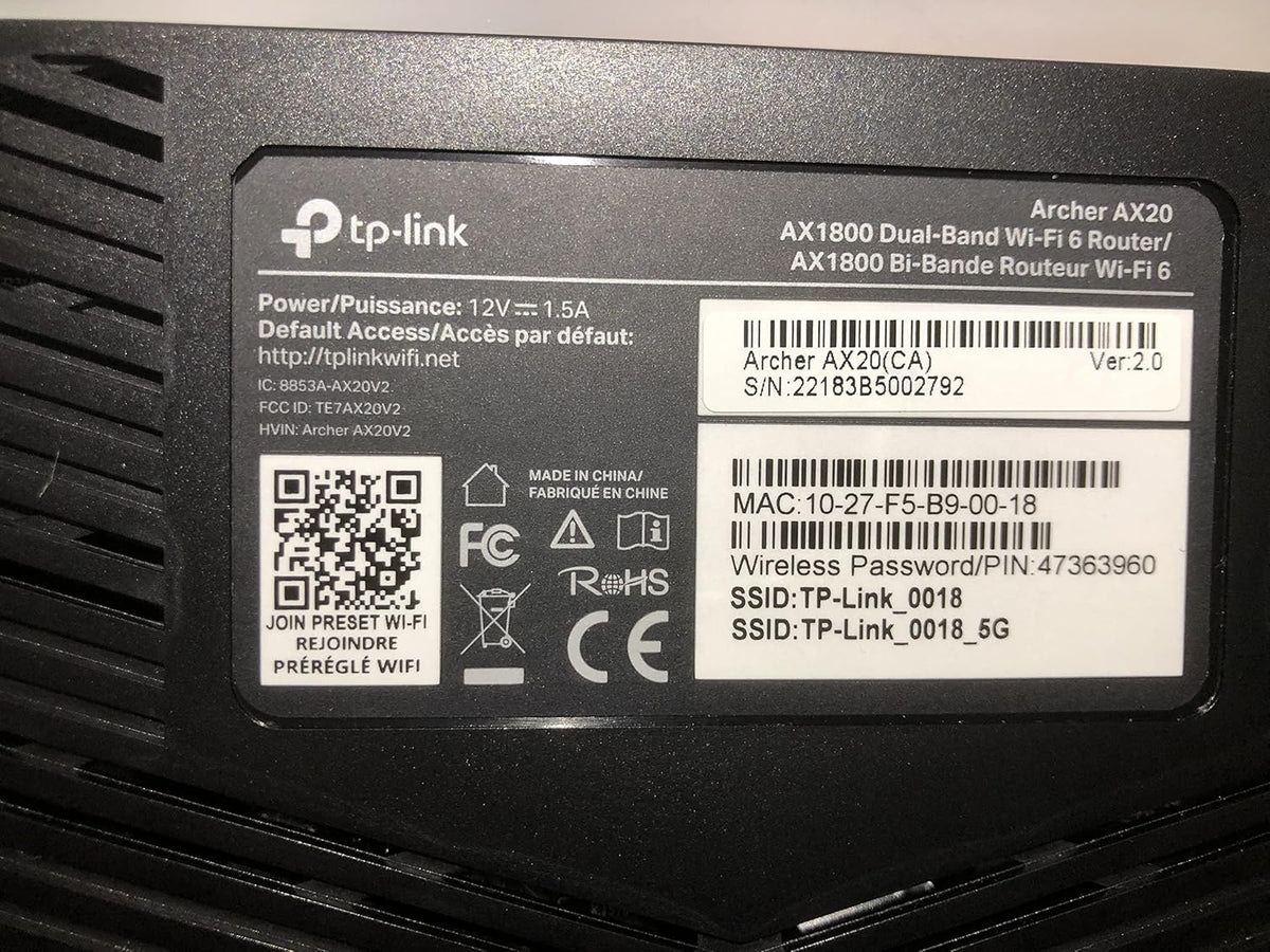 Certified Refurbished TP-Link Archer AX20 AX1800 Smart Dual-Band Wi-Fi 6 Router Pack of 2 B9964