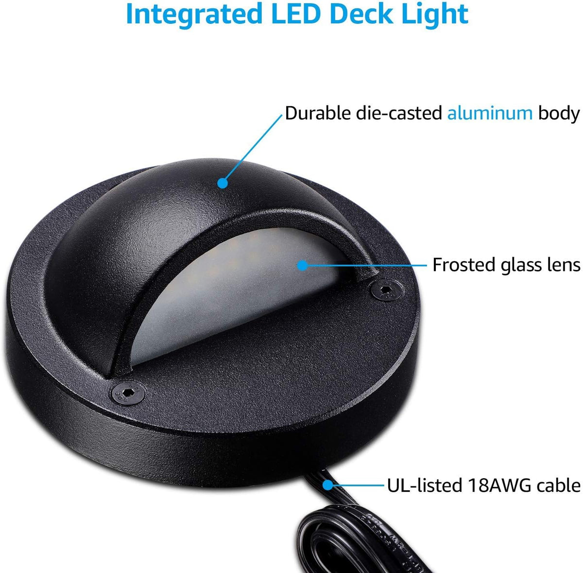 6 Pack Low Voltage LED Deck Light, Die-cast Aluminum, 3000K Warm White W208