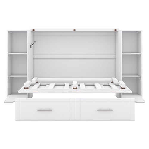 Queen Size Solid Wood Murphy Wall Bed with Storage Y616150