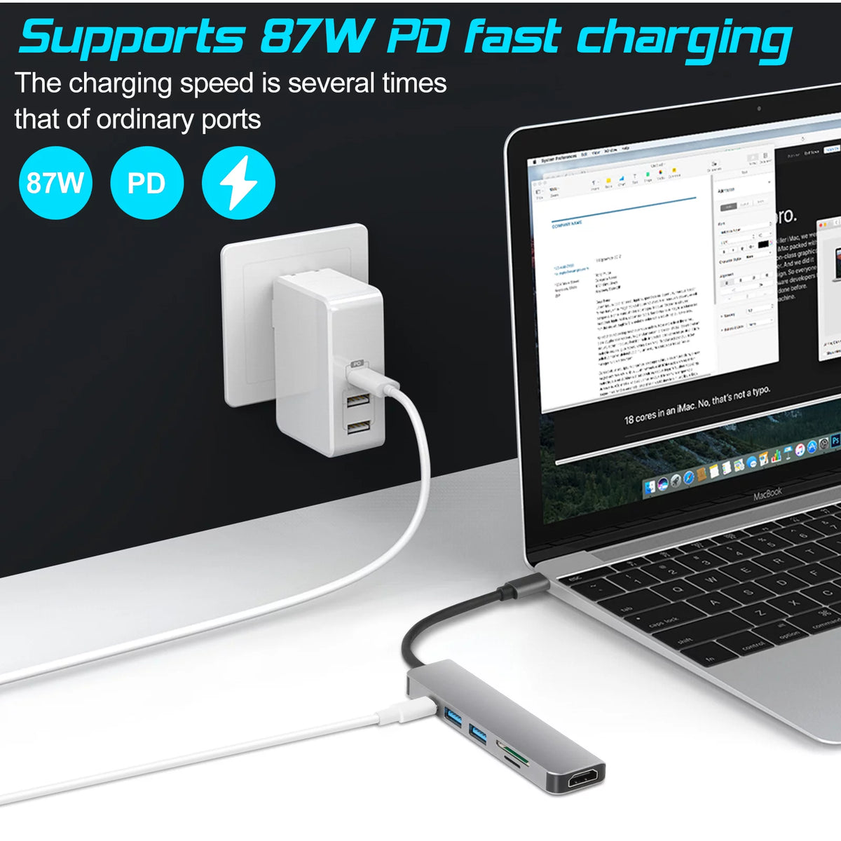 USB-C Hub 6 in 1 with 4K HDMI Output 3 USB 3.0 Ports SD/TF Card Reader H8612