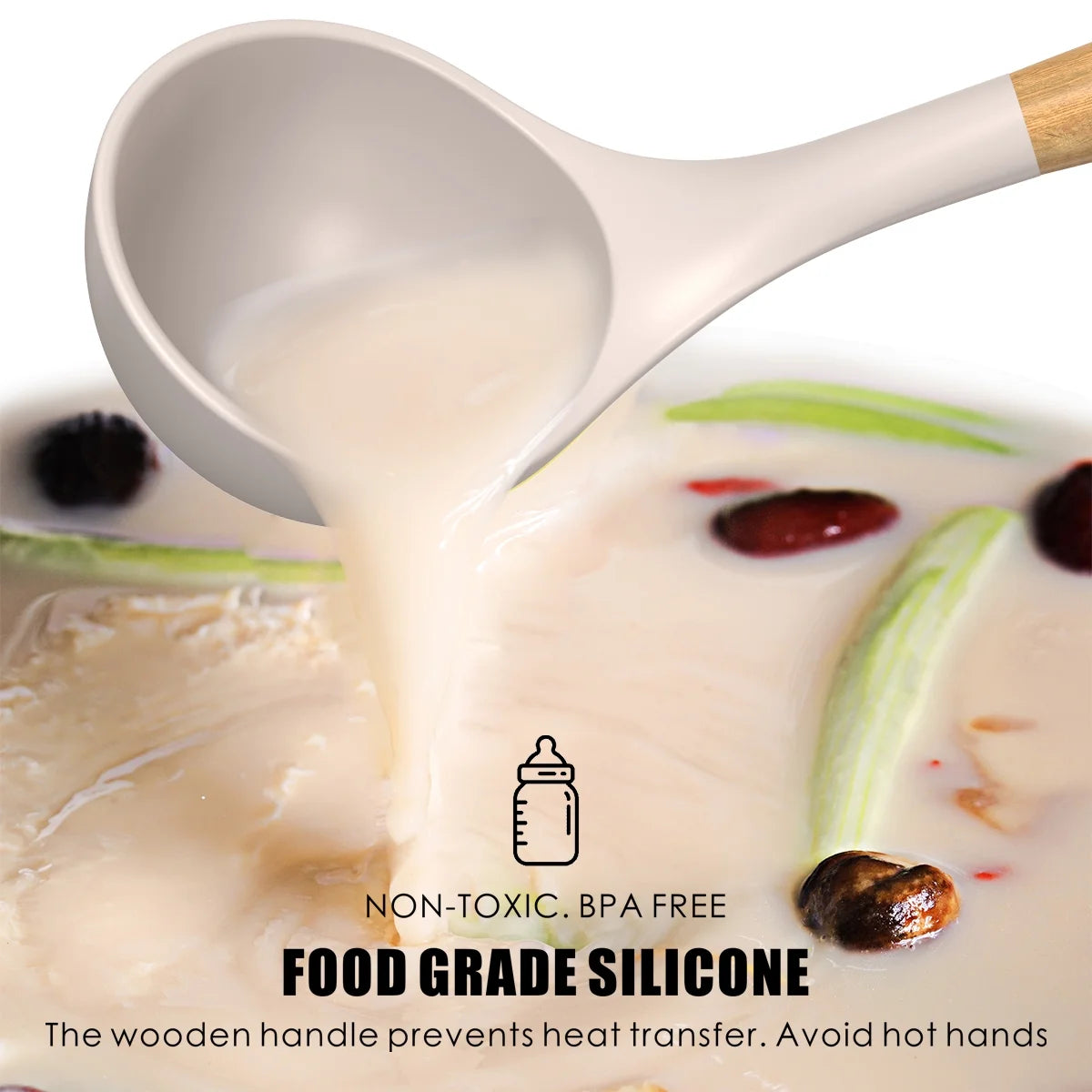Silicone Cooking Utensils Set Wooden Handles Non-Stick Cookware M111443