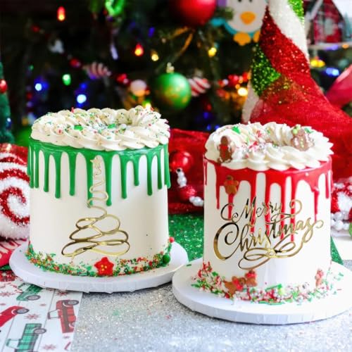 12 Pcs Acrylic Gold Mirror Christmas Cake Toppers Y13797