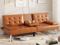 Black Faux Leather Futon Sofa Bed with Removable Armrests Z1964