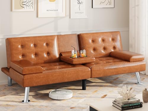 Black Faux Leather Futon Sofa Bed with Removable Armrests Z1964