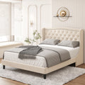 King Bed Frame with Wing-Back Button Tufted Upholstered Headboard L927