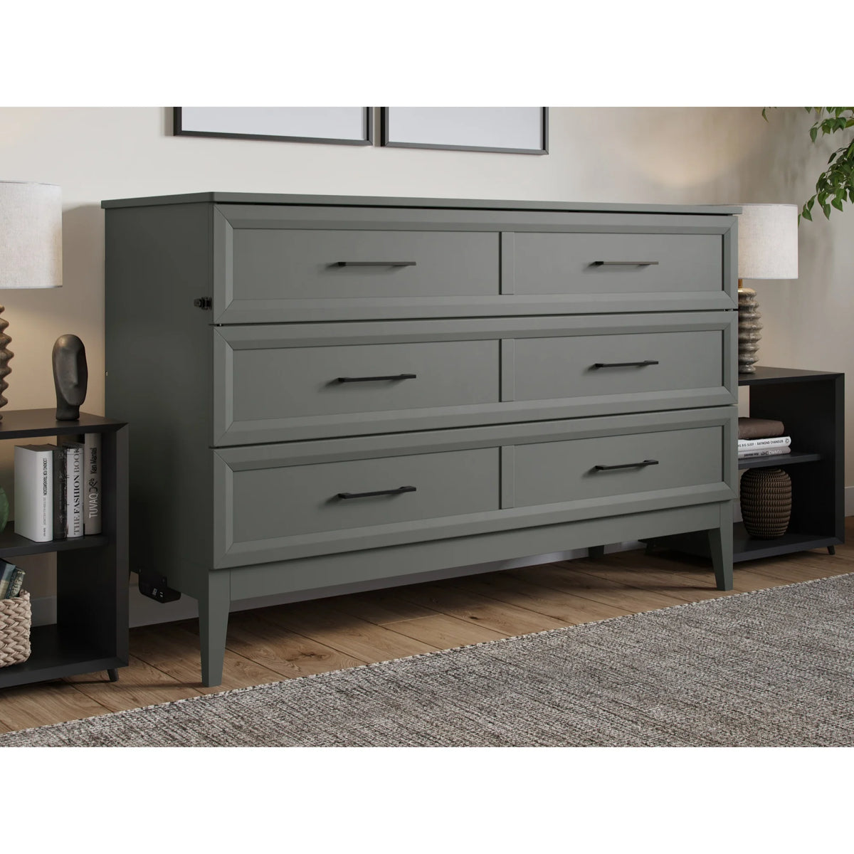 Queen Murphy Bed Chest with Mattress in Gray T751