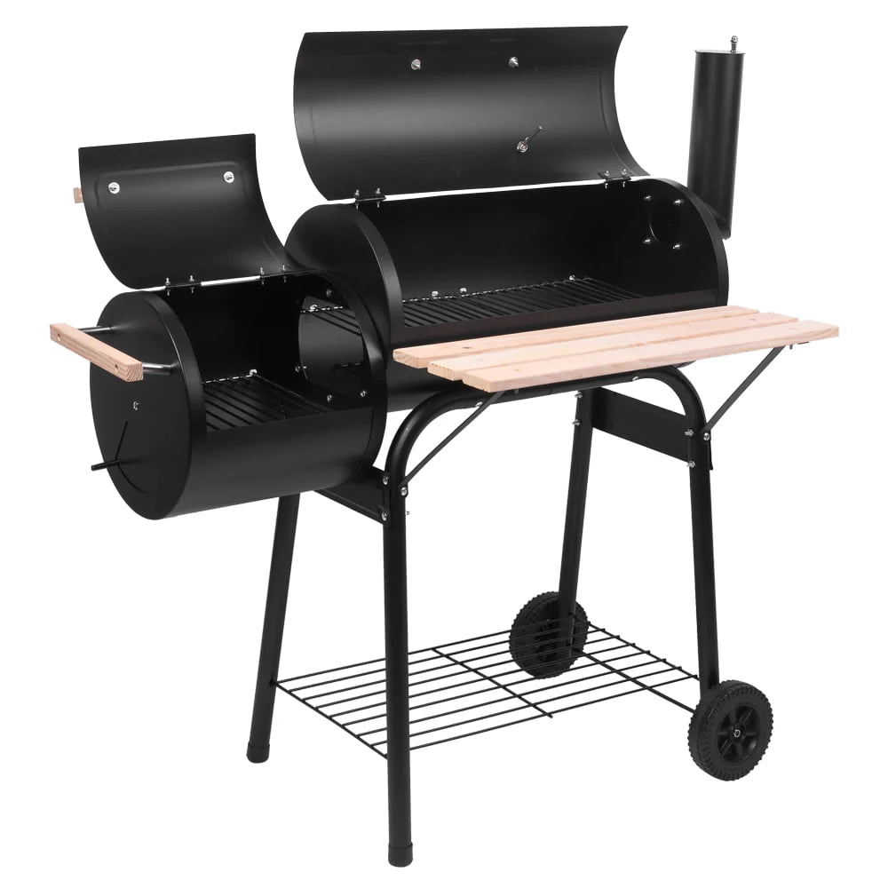 Charcoal Grill Portable BBQ Grill and Offset Smoker Steel BBQ Pit Black O8677