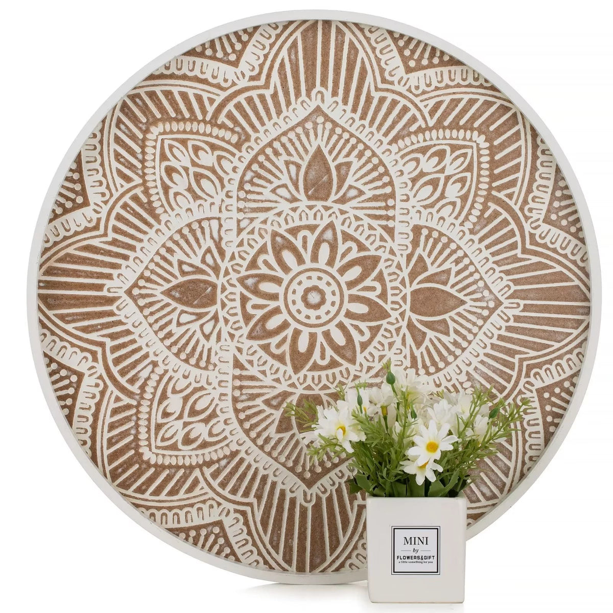 Round White Washed Wood Decorative Tray S7003