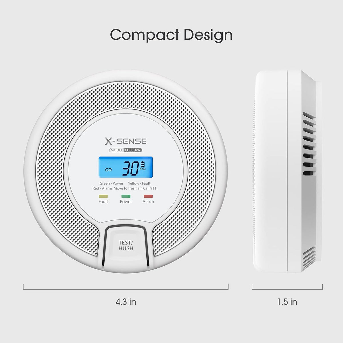 Wireless Interconnected Carbon Monoxide Detector, Replaceable Battery-Powered CO Alarm with Digital Display, Pack of 2 C3223