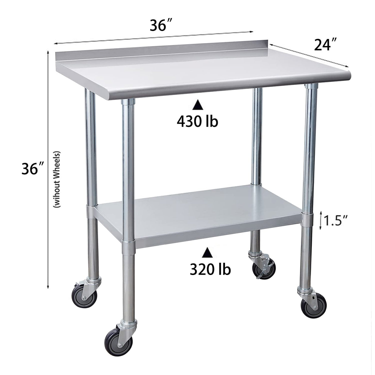 Stainless Steel Table 24 x 60 Inches with Caster Wheels and Undershelf P187