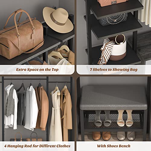 Grey Oak+Black Heavy Duty Wall Mounted Clothes Rack with 6-Drawers P99434