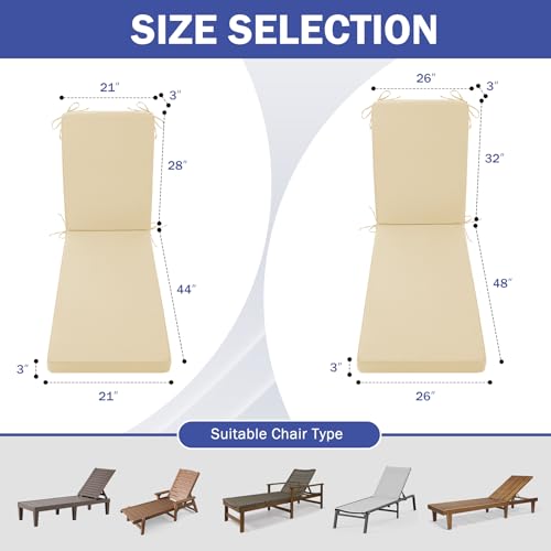 Waterproof Outdoor Chaise Lounge Cushion with Ties N457635