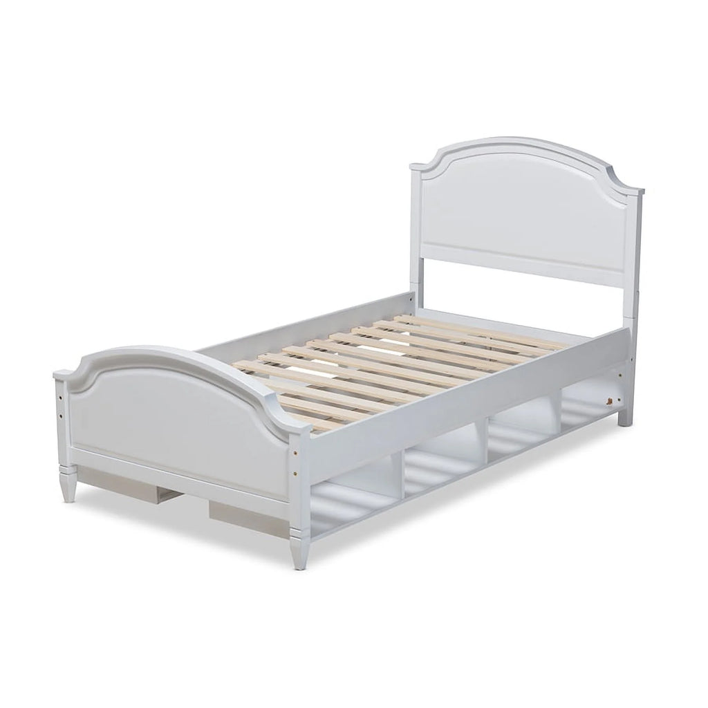 White Wood Twin Size Storage Platform Bed O11984
