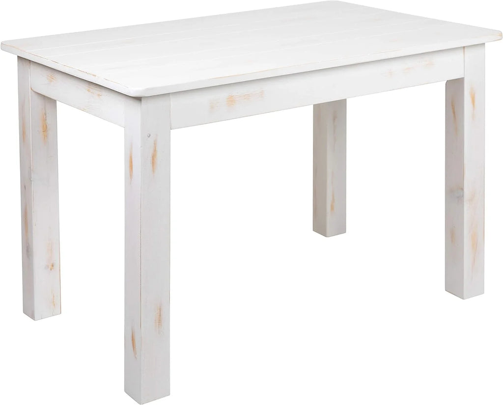 46" X 30" Rectangular Antique Rustic White Solid Pine Dining Table V11085