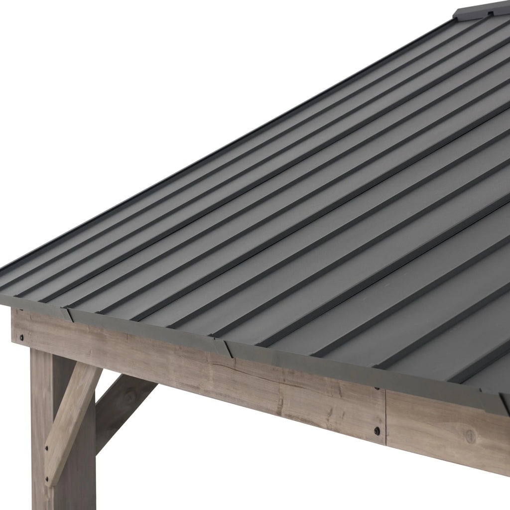 Cedar Framed Gazebo with Matte-Black Steel Gable Roof Hardtop M757416