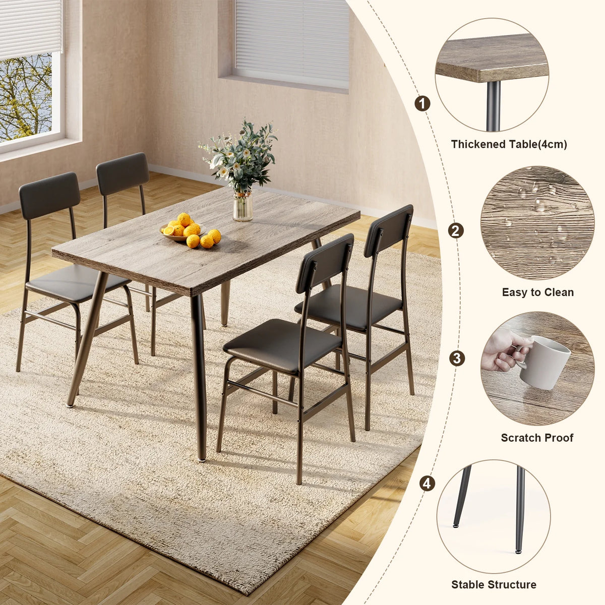 Dining Table Set for 4 Gray E6732