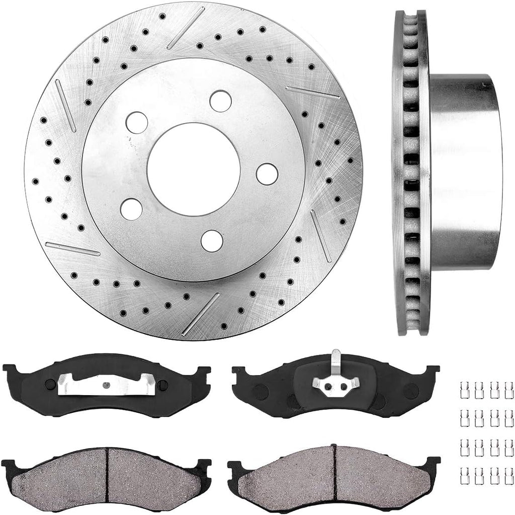 5 Lug Brake Rotors + Ceramic Pads + Clips I1286