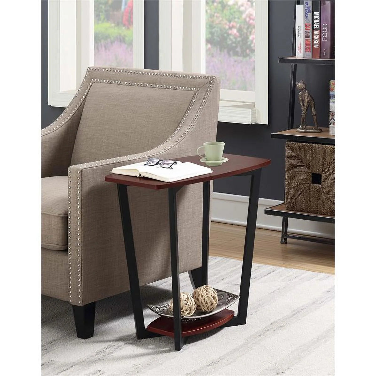 Cherry Wood and Black Metal End Table B33457