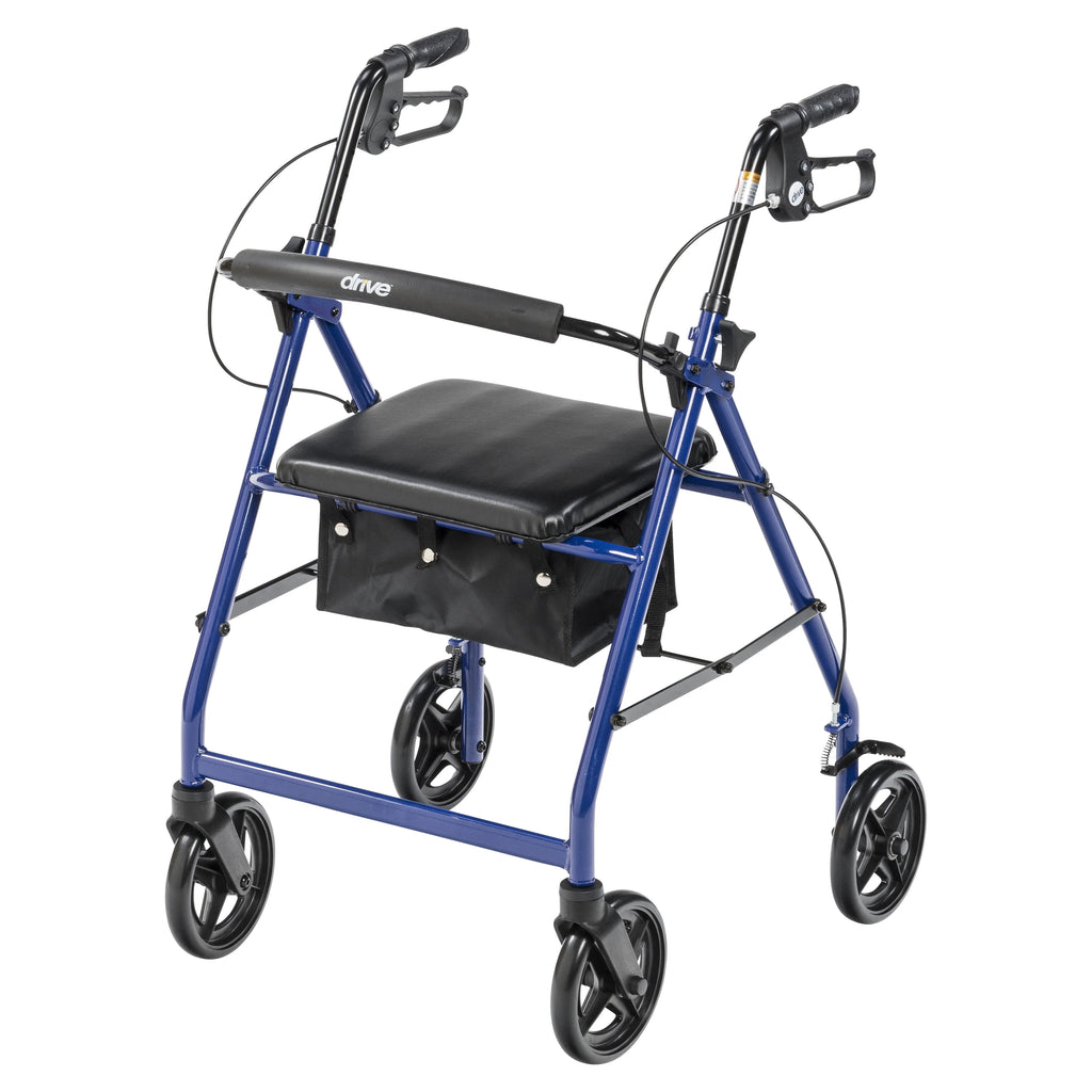 Blue Aluminum Rollator Rolling Walker with Padded Seat J534