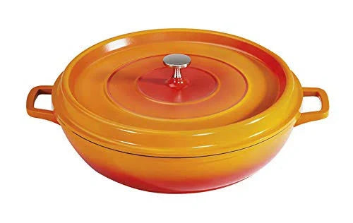 4.5 Qt Orange Enamel Coated Cast Aluminum Round Brazier with Lid I404771