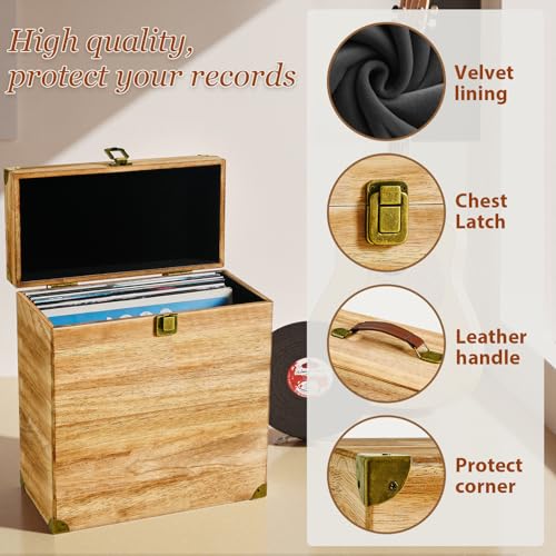 Carbonized Brown Wooden Vinyl Record Storage Box Holds 40 Records O948