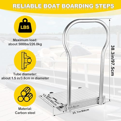 Folding Boat Boarding Platform with Handrail 500LBs Load Non-Slip Heavy Duty Steel U879719