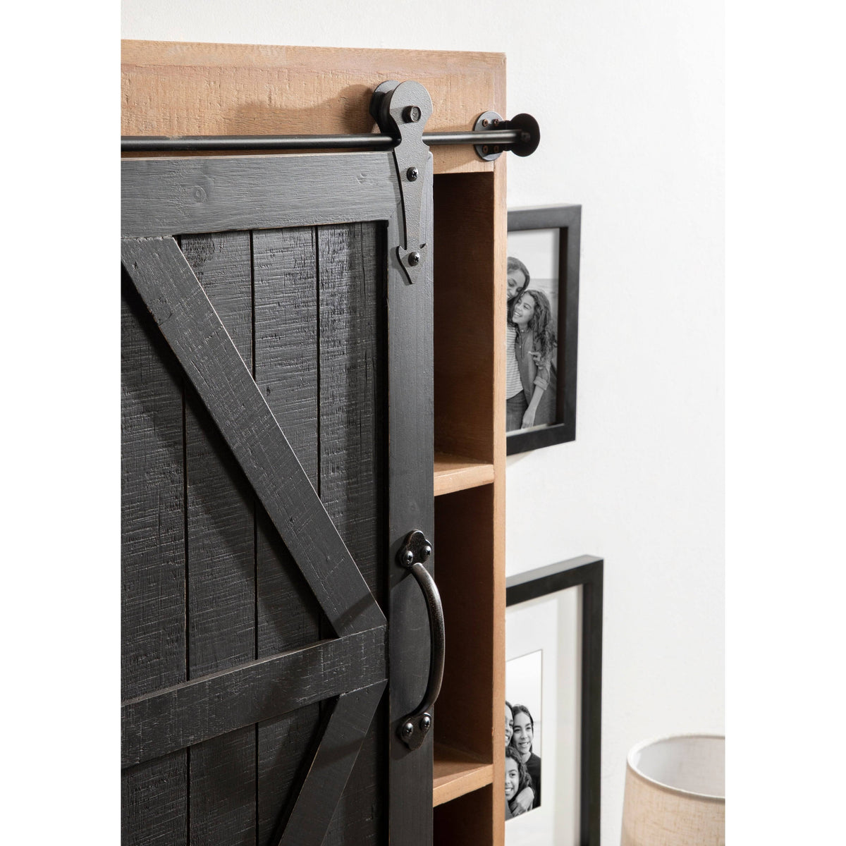 Rustic Gray Wood Wall Storage Cabinet with Sliding Barn Door K179571