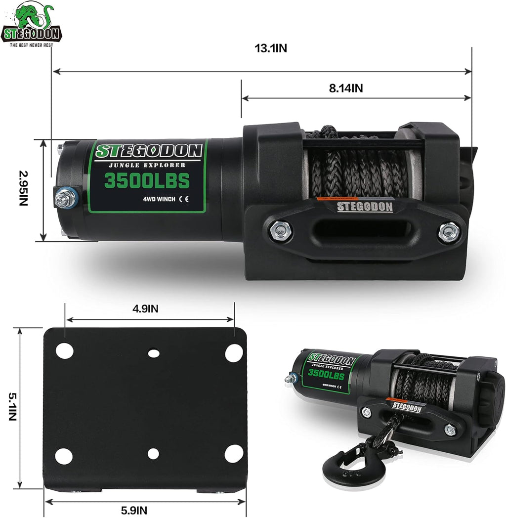 3500 lb. Load Capacity 12V Synthetic Rope Electric Winch with Wireless Remote Y206774