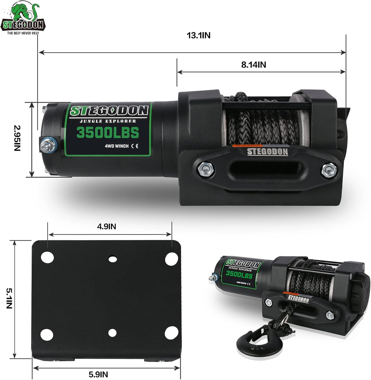 3500 lb. Load Capacity 12V Synthetic Rope Electric Winch with Wireless Remote Y206774