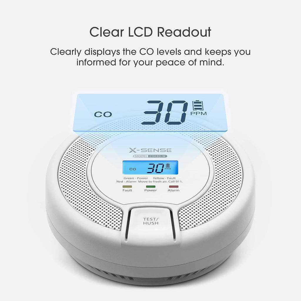 Wireless Interconnected Carbon Monoxide Detector, Replaceable Battery-Powered CO Alarm with Digital Display, Pack of 2 C3223
