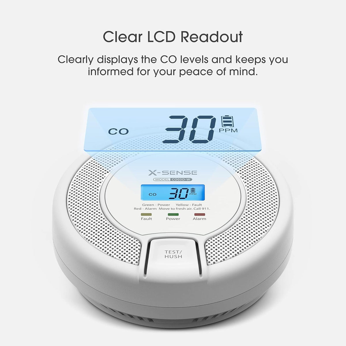 Wireless Interconnected Carbon Monoxide Detector, Replaceable Battery-Powered CO Alarm with Digital Display, Pack of 2 C3223