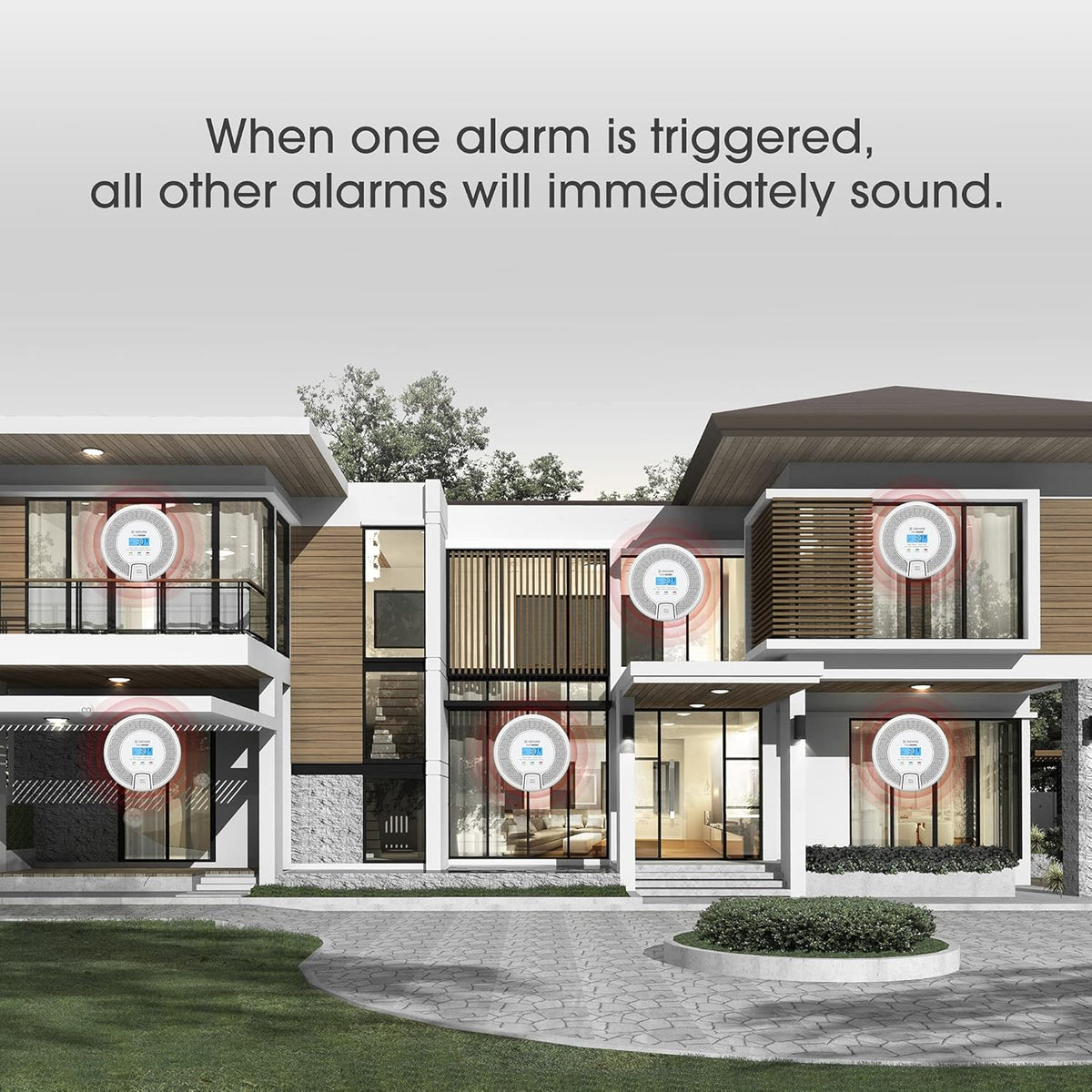 Wireless Interconnected Carbon Monoxide Detector, Replaceable Battery-Powered CO Alarm with Digital Display, Pack of 2 C3223