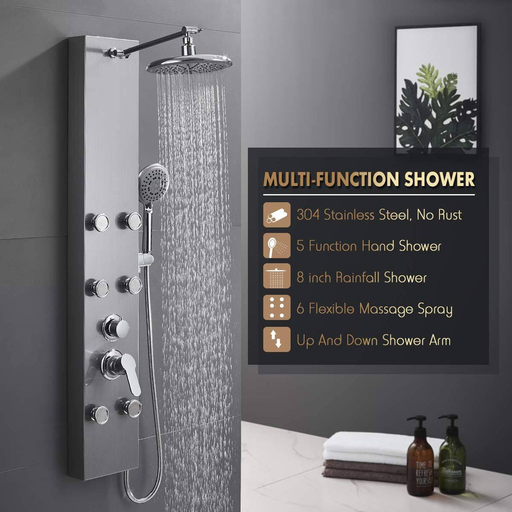 Stainless Steel Shower Panel Tower System with Rainfall Shower Head and Handheld Shower E40645