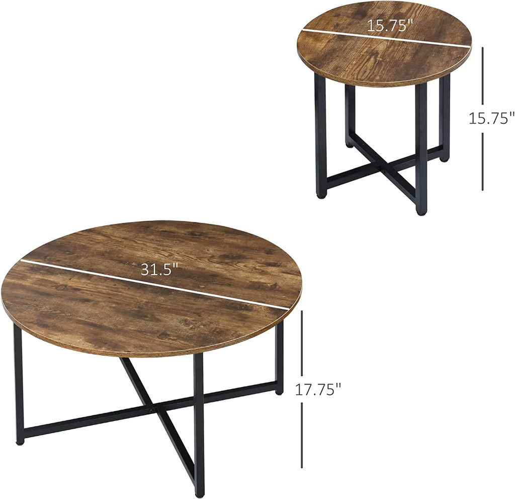 Set of 2 Round Coffee Table with Metal Frame M316